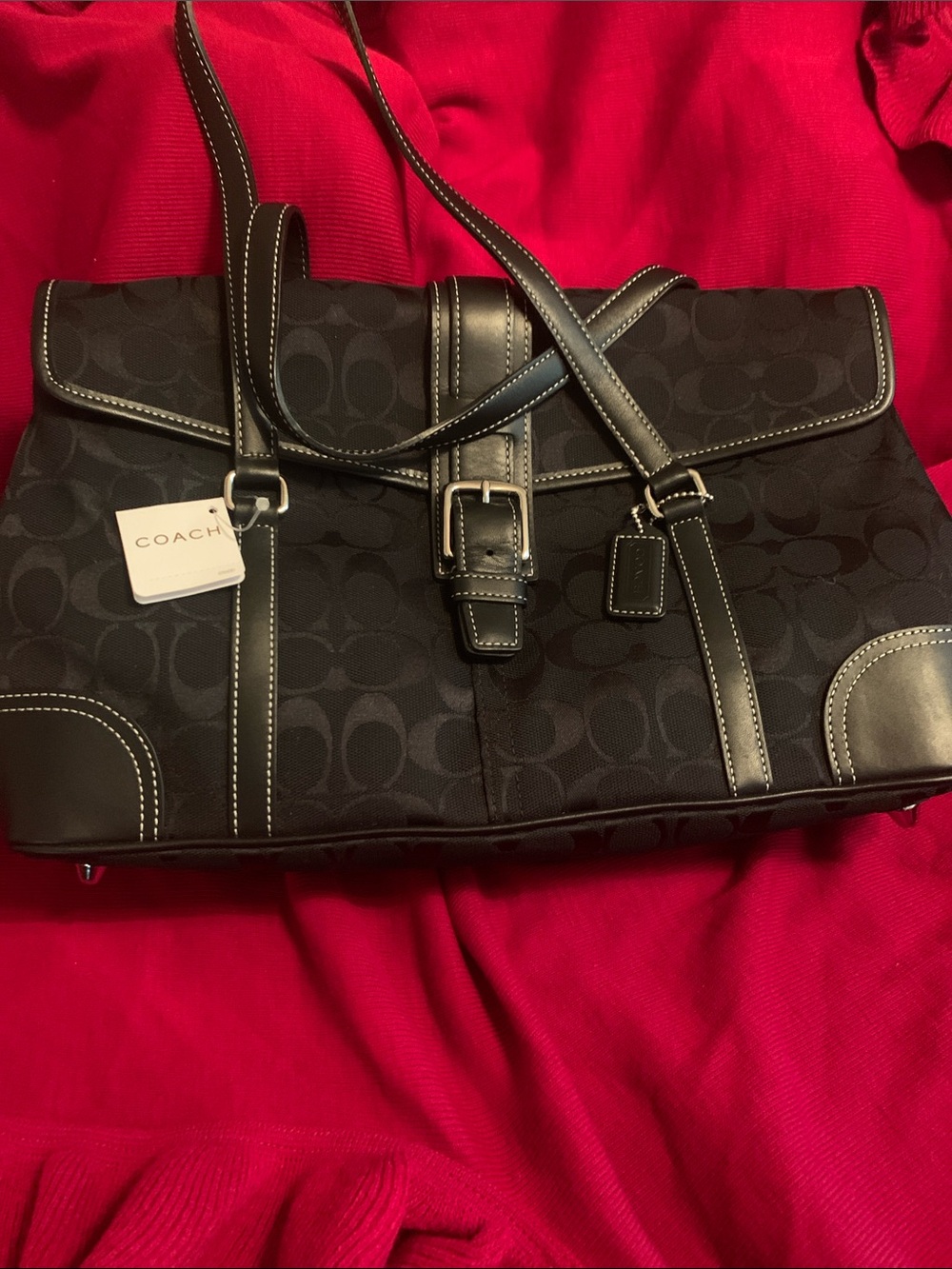 Coach Black Signature Canvas Buckle Satchel
